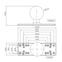 2.25 ''/38mm/D tailles plaque d'adaptation de boule de forage VIN-D-006 de Base de boule Rectangle en aluminium marin pour support électronique GPS