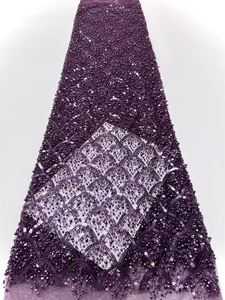 Tissu de dentelle de luxe brodé de sequins NI.AI 2026 <span class=keywords><strong>Aso</strong></span> Ebi, dentelle nigériane pour mariée, tissu de dentelle perlée pour robe de soirée - Product Image 6