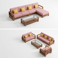 Canapé en bois massif de style nordique personnalisé en forme de L avec coussins en tissu beige, ensemble de canapés sectionnels modernes pour salon
