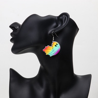 Anting-anting akrilik perempuan lucu perhiasan modis anting-anting menjuntai kreatif jaring laba-laba pelangi jamur Halloween kustom murah
