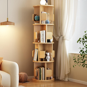 Scaffali in Legno Massiccio, Libreria ad <span class=keywords><strong>Angolo</strong></span> per Bambini, Libreria Multifunzionale Girevole da Terra - Product Image 3