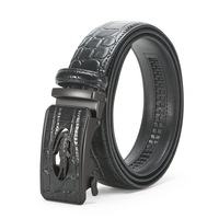 Ceinture en cuir véritable à motif crocodile haut de gamme pour hommes, ceinture automatique en alliage, style épais, décontractée, pour hommes d'âge moyen et jeunes