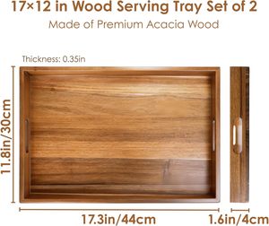 Unique Kitchen <b>Trays</b> Set Food Wood Valet <b>Trays</b> Serving Platter Party extra <b>Large</b> Acacia Wood Serving <b>Tray</b> With Handles - Product Image 2