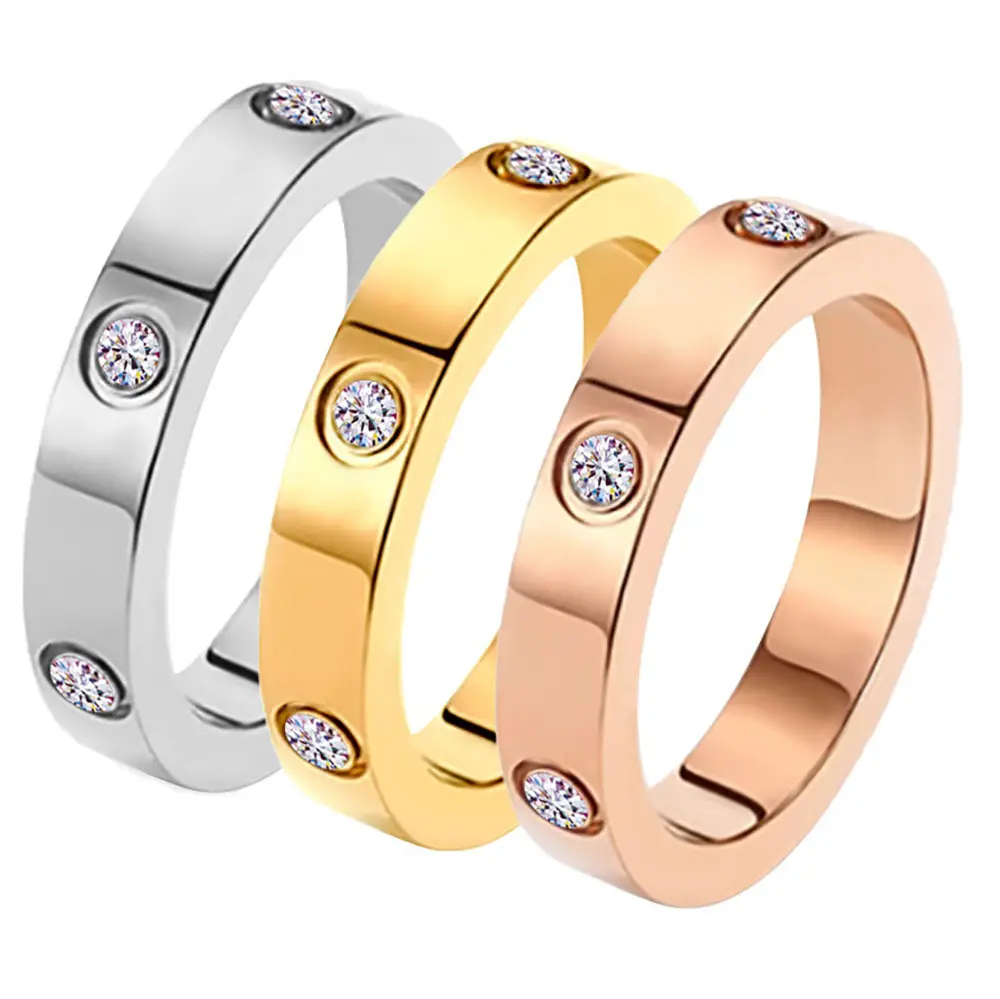 Anello di alta qualità in acciaio al titanio lucidato 14k oro placcato da donna anelli Love Band