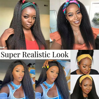 Perruque Bandeau Lisse Yaki REINE pour Femme, Fibre Synthétique Haute Température, Densité 250%, 28 Pouces, Fabriquée à la Machine, Noir Naturel