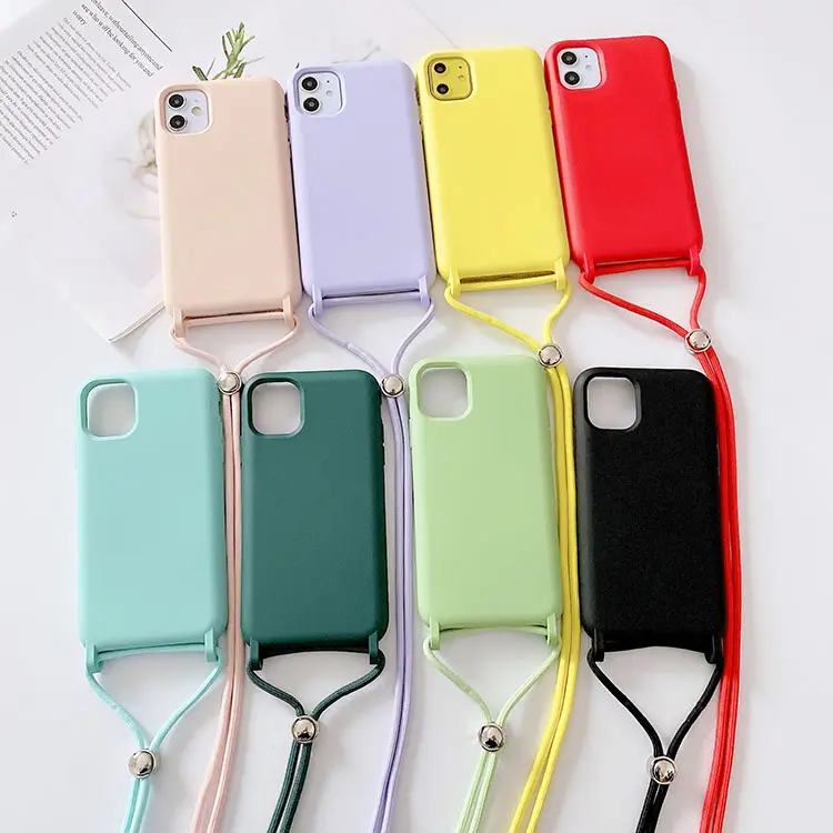 New Wholesale Phone Case With Strap Crossbody Lanyard Liquid Silicon Phone Cases For Iphone 11 Phone Case With Strap