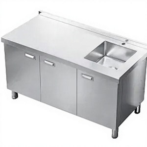 Plan de travail pour cuisine commerciale avec 3 armoires de rangement, station de préparation robuste en acier inoxydable pour la restauration - Product Image 1