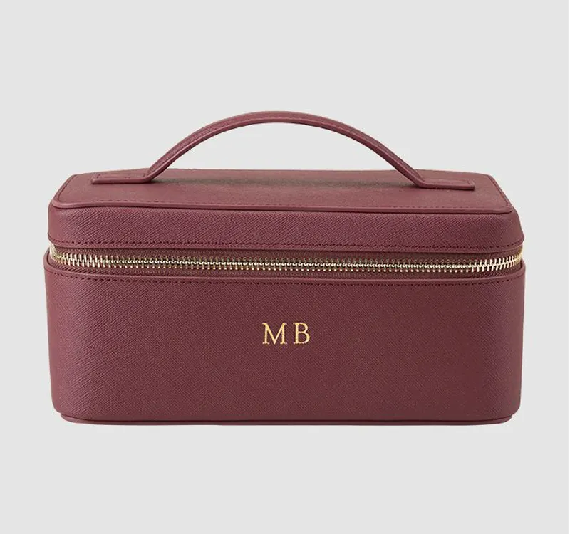 Kişiselleştirilmiş kolu fermuarlı kozmetik çantası makyaj çantaları saffiano deri güzellik makyaj seyahat kozmetik çantası çantası