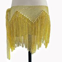 Nouvel écharpe de danse orientale élastique avec strass brillants et franges en maille pour spectacle de scène féminin