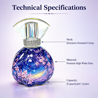 Flacon de parfum en verre mat à motif de fleurs de cerisier, bouchon facetté, impression sur écran, couleurs personnalisables, capacités de 30/50/100 ml, marque privée