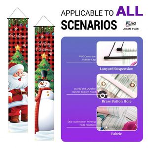 Décorations de Noël : Couplets de porte Père Noël et Bonhomme de neige 30*180cm en tissu polyester avec tringle de suspension en PVC, lot de 2 pièces - Product Image 3