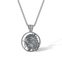 Rétro Personnalité En Acier Inoxydable Collier Hommes Punk Épine Dieu Creux Tête Humaine En Acier Inoxydable Pendentif Rond pour Hommes