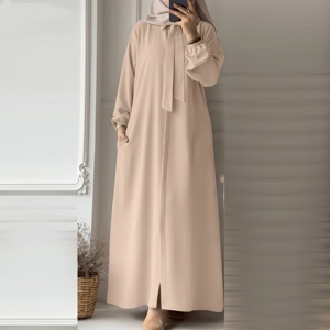 2024 mujeres musulmanas vestido de moda de manga larga pajarita cuello de solapa vestido de verano botón con bolsillos señora cárdigan suelto Maxi vestido - Product Image 4