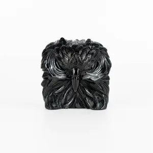 Großhandel neues Design geschnitzt Stein schwarz Obsidian Goshawke-Kopf Tierschnitzerei zur Dekoration