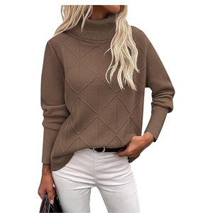 Suéter de Punto Grueso para Mujer |   Suéter Acogedor de Lana y Acrílico con Corte Holgado y Cuello Alto Simulado |   Fabricante de Moda de Invierno OEM/ODM - Product Image 1