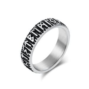 Nordic Viking Rune <b>Titanium</b> Steel <b>Ring</b> For <b>Men</b> Antique Silver Black Letter Design Gift Jewelry - Product Image 1