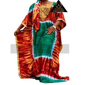 Wholesale Tie Dye Kaftans India Apparel Three Quarter Sleeves Neckline Bohemian Kaftans For Women Wear Dresses - Product Image 1