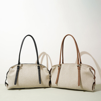 Tas Selempang Kulit Asli Logo Kustom, Tas Bahu Linen Vintage, Tas Tote Kanvas Wanita, Grosir