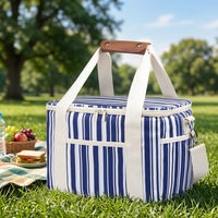 Sac pliable portable thermique de grande capacité en tissu Oxford imperméable imprimé à rayures, pour la plage, le camping en plein air