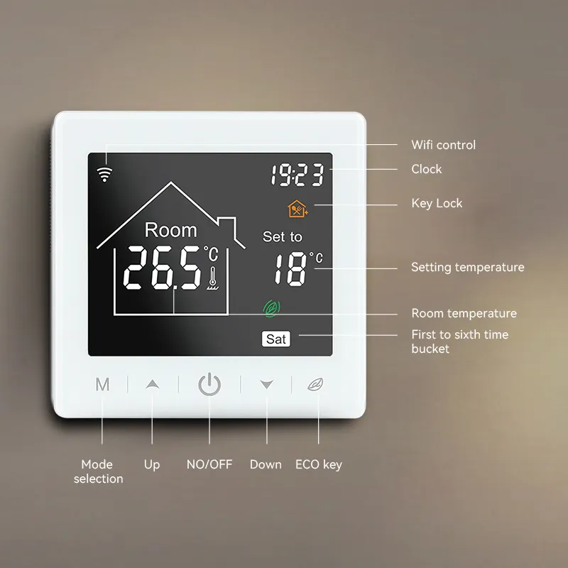 वाईफ़ाई थर्मोस्टेट TUYA ऐप एलेक्सा होम अंडरफ्लोर हीटिंग सिस्टम के साथ काम करता है बॉयलर वॉटर हीट और इलेक्ट्रिक हीटिंग के लिए स्मार्ट लाइफ