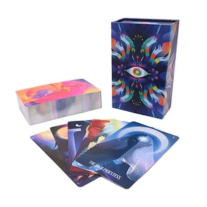 Benutzer definierte Silber vergoldete Kanten Tarot Laser Oracle Karten Großhandel Lustige Druck Logo Affirmation Deck Holo graphische Tarot karten