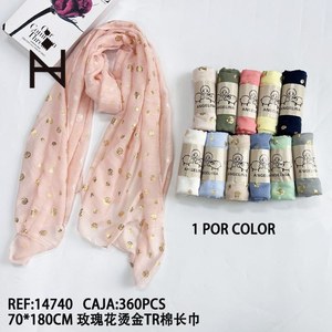 Sciarpa Lunga in Cotone Angelina TR 70x180cm con Motivo a Rose in Lamina d'Oro - Product Image 3