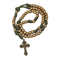 Collier de chapelet catholique en paracorde vert chrétien fait à la main pour hommes avec des perles CCB en bronze antique de 10 mm