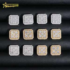 अमेरिका के गोदाम मोइससानाइट 11 मिमी वर्ग स्टड इयररिंग्स वास्तविक सोने के लिए भरा हुआ कान के स्टड हिप हॉप 925 सिल्वर - Product Image 2