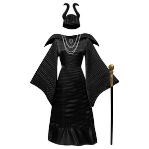 Costume de sorcière de la Belle au bois dormant pour Halloween, robe de cosplay de sorcière sombre avec chapeau, collier et canne, taille adulte - Product Image 1