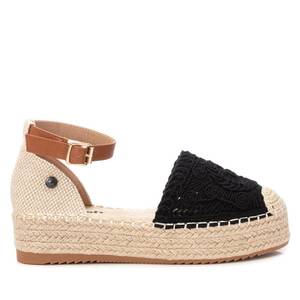 Espadrilles noires compensées pour femmes avec bride de cheville et bout tricoté - Product Image 1