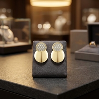 Boucles d'oreilles clous tendance minimalistes et élégantes en argent sterling 925 micro-pavé CZ double couche pour femme, motif disque géométrique