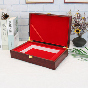 Imitation mahogany desktop packaging <b>box</b>, solid wood <b>box</b>, flip-top medal, certificate, badge <b>storage</b> <b>box</b>, souvenir gift <b>box</b> - Product Image 2