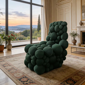 Sofá Individual Esférico de Diseño Único, Sillón Verde Tapizado con Mechones, <span class=keywords><strong>para</strong></span> Dormitorio, Lectura, Club, Decorativo - Product Image 2