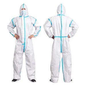White Ppes Suit Disposable Coveralls Waterproof With Hood And Boot Ppekit Disposable Coverall