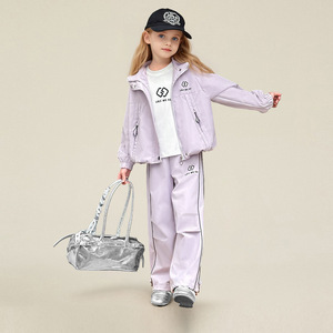 Ensemble deux pièces décontracté à capuche pour filles, automne, couleur unie, manches longues, pantalon, taille moyenne et grande, vêtements de sport pour <span class=keywords><strong>enfants</strong></span> - Product Image 1