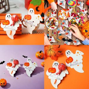 Étiquettes en papier fantôme d'Halloween avec supports pour sucettes en forme de citrouille, décorations de fête réutilisables pour enfants, fournitures de bricolage pour la maison - Product Image 4