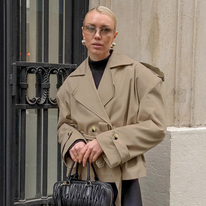 <span class=keywords><strong>Manteau</strong></span> trench décontracté <span class=keywords><strong>mi</strong></span>-<span class=keywords><strong>long</strong></span> kaki à col cranté et ceinture nouée, nouvelle collection automne 2025 pour <span class=keywords><strong>femme</strong></span> - Product Image 4