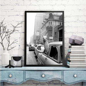 Affiche vintage de la ville des lamas <span class=keywords><strong>noir</strong></span> <span class=keywords><strong>et</strong></span> <span class=keywords><strong>blanc</strong></span>, photographie d'animaux rétro, peinture sur toile non encadrée pour décoration de salon <span class=keywords><strong>et</strong></span> de maison - Product Image 1
