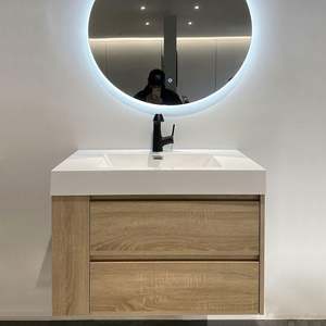 Mueble de Baño Moderno con Espejo LED Deslizante, Combinado con Lavabo, de Madera Maciza - Product Image 4