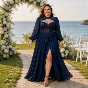 <span class=keywords><strong>Abito</strong></span> da sera formale taglie forti per invitata <span class=keywords><strong>a</strong></span> matrimonio, <span class=keywords><strong>con</strong></span> scollo alto, cut-out, corpetto in pizzo <span class=keywords><strong>a</strong></span> corsetto <span class=keywords><strong>con</strong></span> scollo <span class=keywords><strong>a</strong></span> cuore, <span class=keywords><strong>maniche</strong></span> lunghe <span class=keywords><strong>a</strong></span> <span class=keywords><strong>palloncino</strong></span> in chiffon - Product Image 6