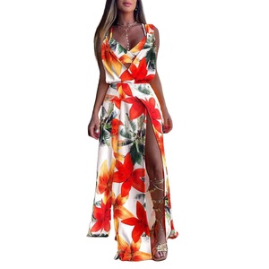 Vestido largo bohemio de verano para mujer, estampado Floral, cuello en V, sin mangas, con tirantes, cintura Imperio, hasta el suelo, para gasa informal con cuello Halter - Product Image 2