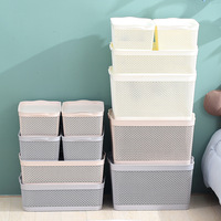 Panier de rangement moderne en plastique pour la maison, panier à linge, organisateur de vêtements, conteneur de rangement à motif rotin avec couvercle, vente en gros