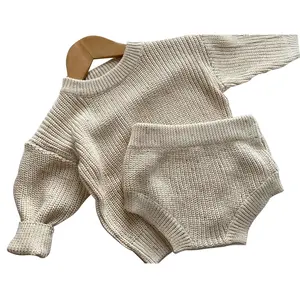 कस्टम पतन बेबी रंगीन डॉट लोचदार बुनना स्वेटर सेट बच्चा नरम और लोचदार स्वेटर और पंत सूट