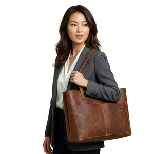 Bolsos de Mano Casuales de Lujo para Mujer, 100% Cuero de Búfalo Original, Cierre de Cremallera, Suaves, Impermeables, Ecológicos, Gran Capacidad - Product Image 1