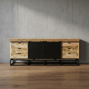 Best Quality Solid Mango Wood Double Door TV Stand Modern Iron Sliding Door <b>Storage</b> <b>Sideboard</b> Cabinet for Dining & Living Room - Product Image 4