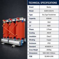 Transformador de Tipo Seco Wanbo-390, 1000kVA, 10kV, Cobre, Trifásico, Refrigerado por Aire, Resina Fundida, para Distribución Interior y Centros de Datos