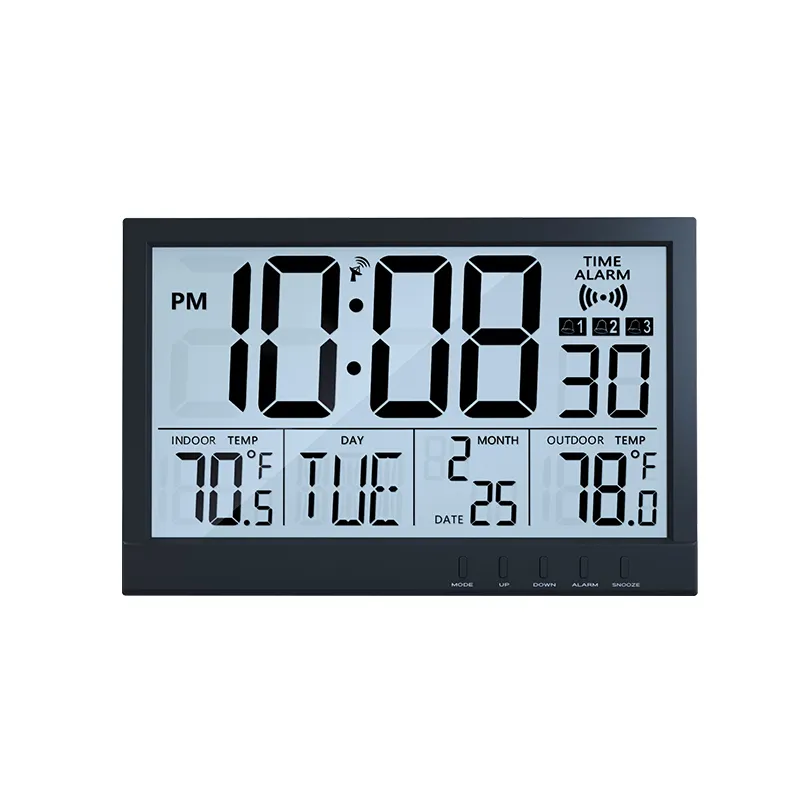 EMAF OEM Large RCC Control Temperature Humidity meter Clocks Atomic Digital Stand Wall Table Clock with Wireless Outdoor Sensor