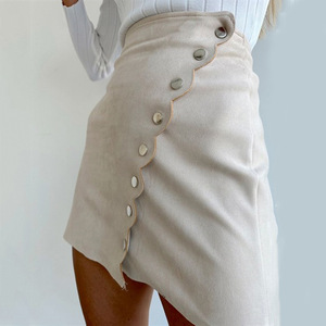 กระโปรง Midi หนังนิ่มเอวสูงมีกระดุมสีล้วนสำหรับผู้หญิง FD9675แฟชั่นฤดูใบไม้ร่วงฤดูหนาว - Product Image 2