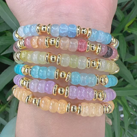 Bracelet en perles acryliques colorées CH-LAT1112, bracelet en perles rondes en cuivre plaqué or, bracelet extensible fait main, bijoux en résine pour femmes