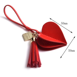 Hot Selling Heart Custom Logo <b>Keychain</b> Lanyard Metal Tassel <b>Leather</b> <b>Keychain</b> - Product Image 5